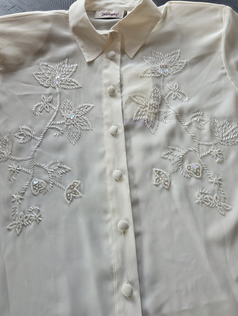 Vintage Worthington Beaded Sequin Blouse Off White NWT Size 18 90s Aesthetic - Picture 10 of 14
